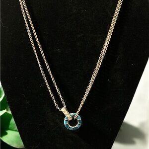 Gold-Tone Pave’ and Color Circle Double Chain Pendant Necklace